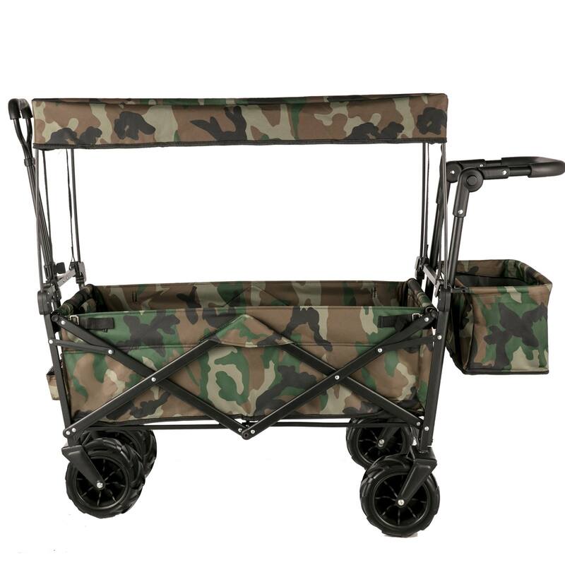 Steel 600D Oxford Folding Wagon 220lbs Cart w/ Canopy & Wheels - 39"x21.4"x39"