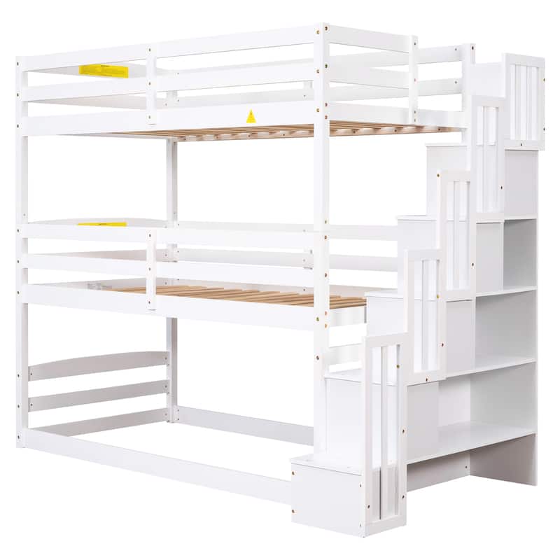 Separate Design Triple Bunk Bed with Storage Staircase, Converts to Bunk Bed and Platform Bed