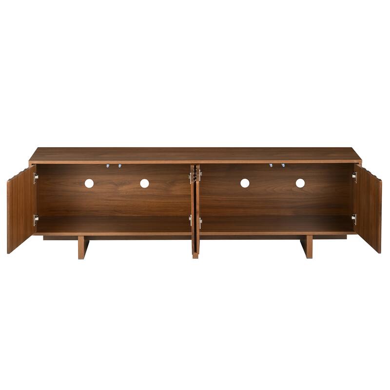 Retro Style Wood Grain TV Stand with Wavy Door, for TVs Up to 75" - 69.6" W × 14.9" D × 20.8" H
