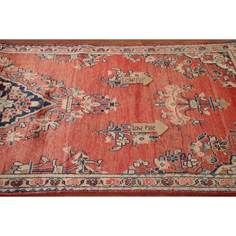 Hand Knotted Oriental 100% Wool Carpet Traditional Floral Red Mahal Runner Rug - 10' 3'' X 3' 4''