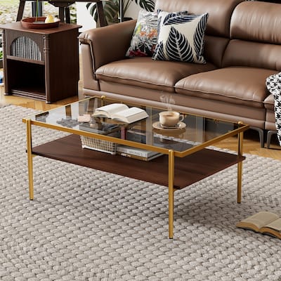 Rectangle Coffee Table with Tempered Glass Top