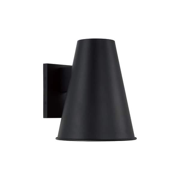 slide 2 of 5, 1-Light Outdoor Night Sky Friendly Cone Wall Lantern in Black with Painted White Interior 10"W x 12"H x 11.75"E