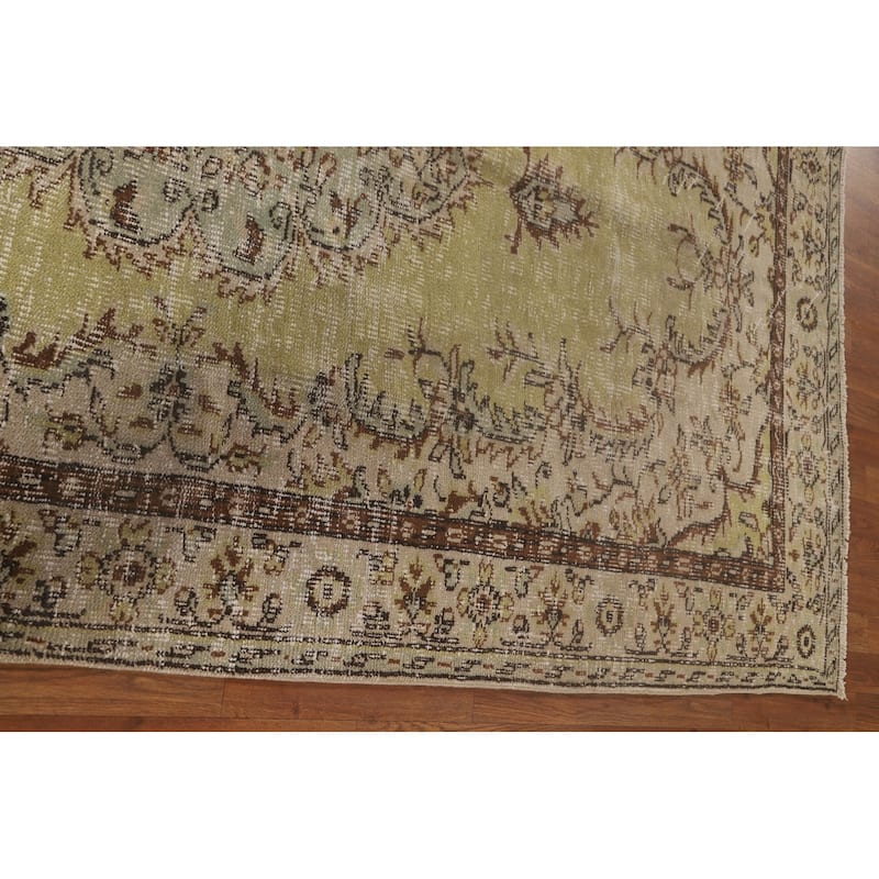 Light Green Anatolian Distressed Vintage Area Rug Handmade Wool Carpet - 5'6"x 9'2"