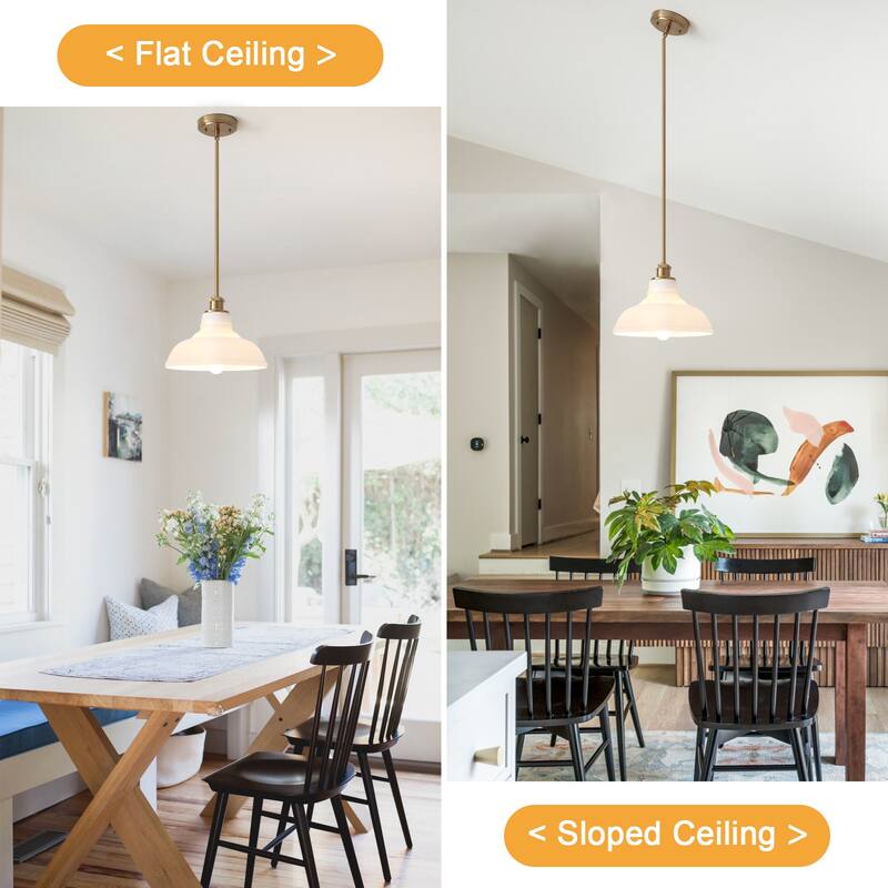 1-Light Adjustable Dome Shaded Pendant Light with Cream Glass Shade, Semi Flush Mount Chandelier for Dining Room Living Room