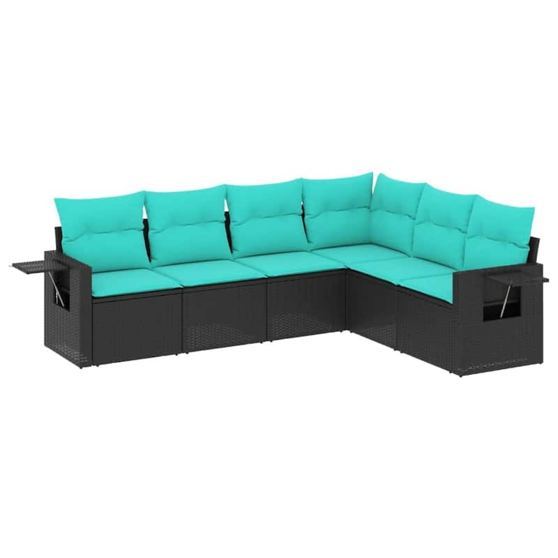 vidaXL 6 Piece Patio Sofa Set with Cushions Black Poly Rattan