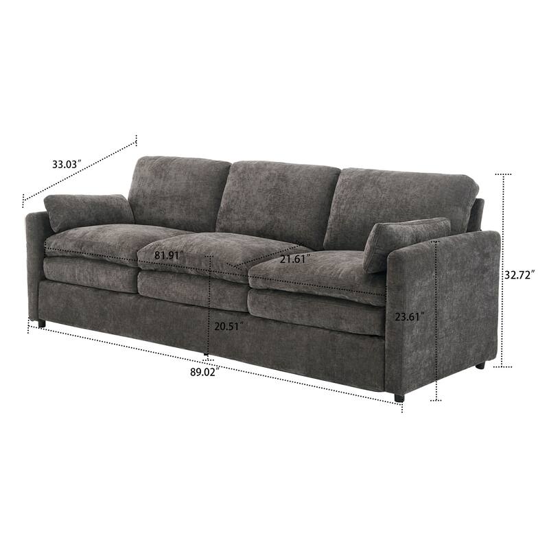 Modern Minimalist Chenille Fabric Upholstered 3-Pieces Living Room Set with a Chair, a 2-Seater Sofa and a 3-Seater Sofa