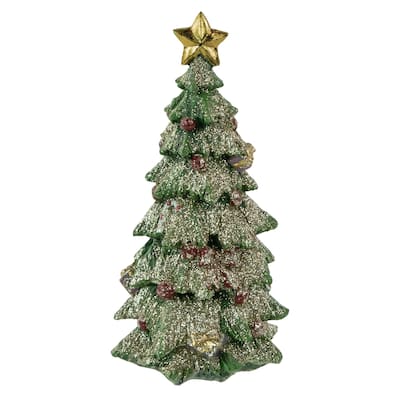 Glittered Christmas Tree with Presents, Berries and Bows Decoration - 6.75"
