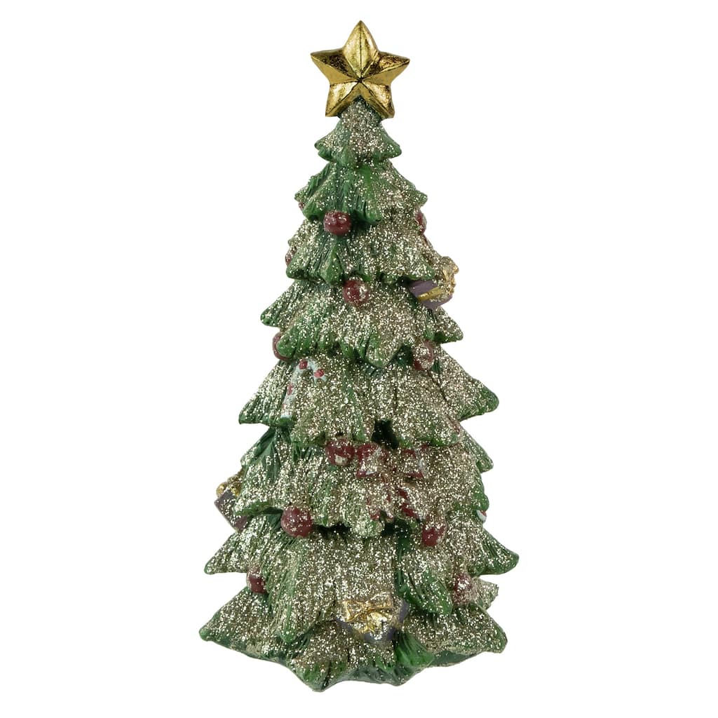 6.75" Glittered Christmas Tree With a Star Tabletop Decoration