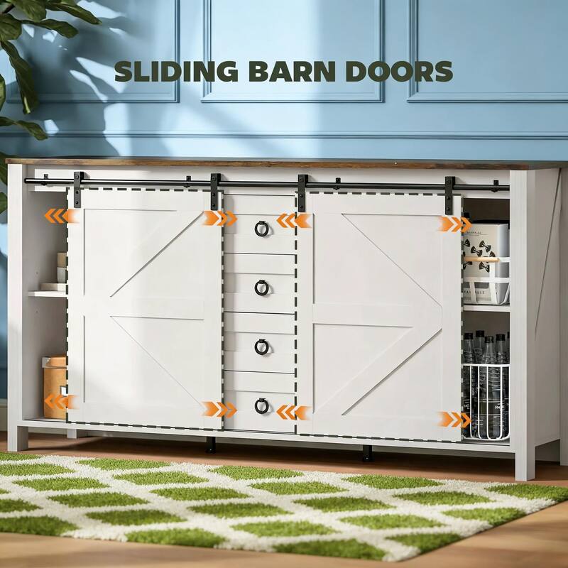 Rossetta Farmhouse Retro Classic Barn Door Design Buffet Cabinet with Sliding Doors and Adjustable Shelves