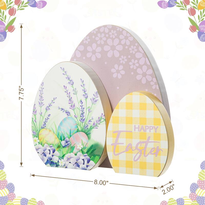 Glitzhome 7.75"/6"H Easter Wooden Patterned Eggs Table Decor Spring Gift