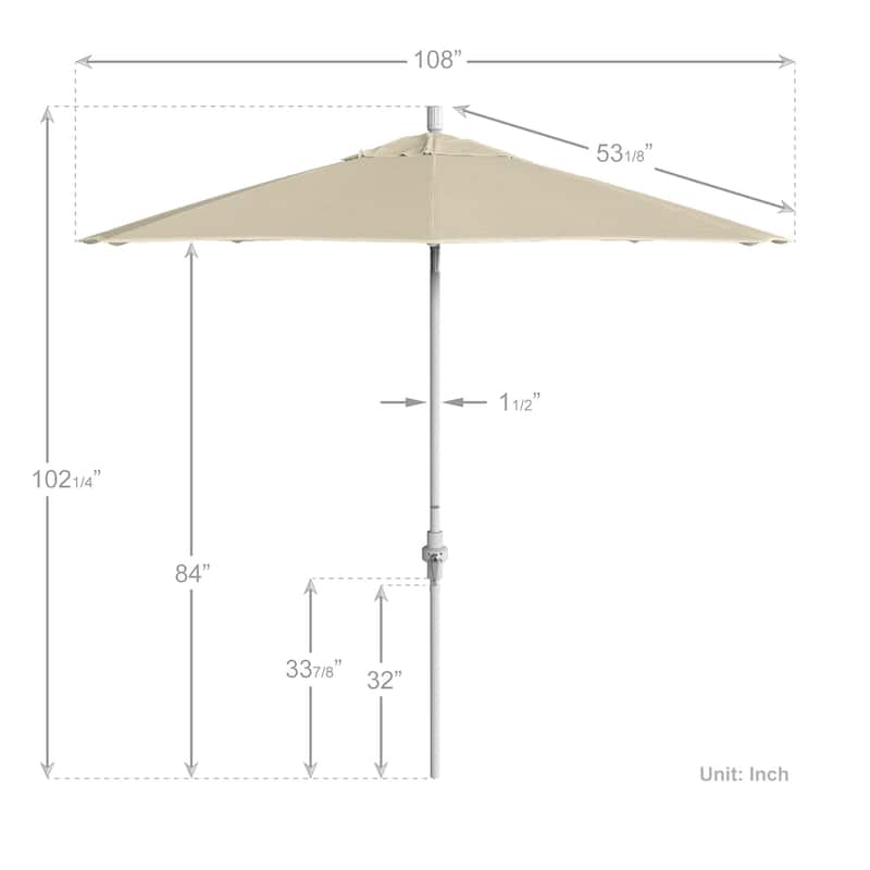 California Umbrella 9' Rd Golden State Series Patio Umbrella White Aluminum Frame Crank Lift Collar Tilt Pacifica Pacific Blue