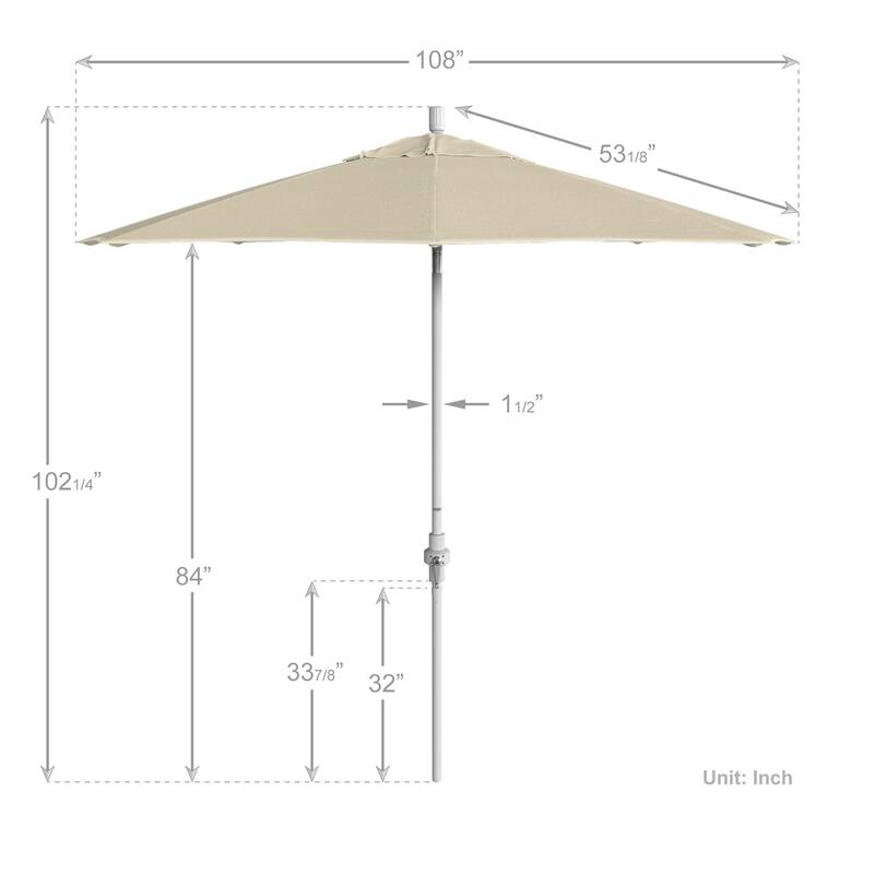 California Umbrella 9' Rd. Aluminum/Fiberglass Rib Patio Umb, Deluxe Crank Lift/Collar Tilt, White Finish, Pacifica Fabric