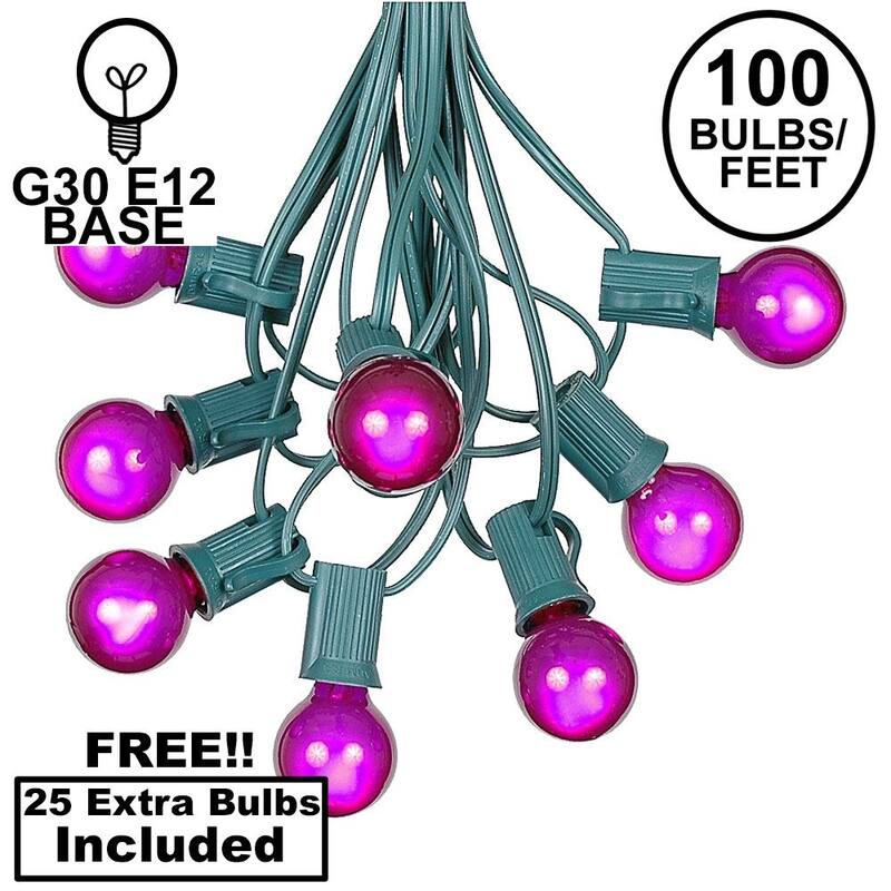 100 Foot G30 Outdoor Globe Patio String Lights - Set of 125 G30 Globe Bulbs - Purple