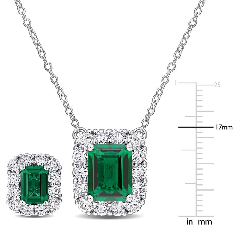 Miadora Sterling Silver Gemstone Halo Necklace and Earrings Set