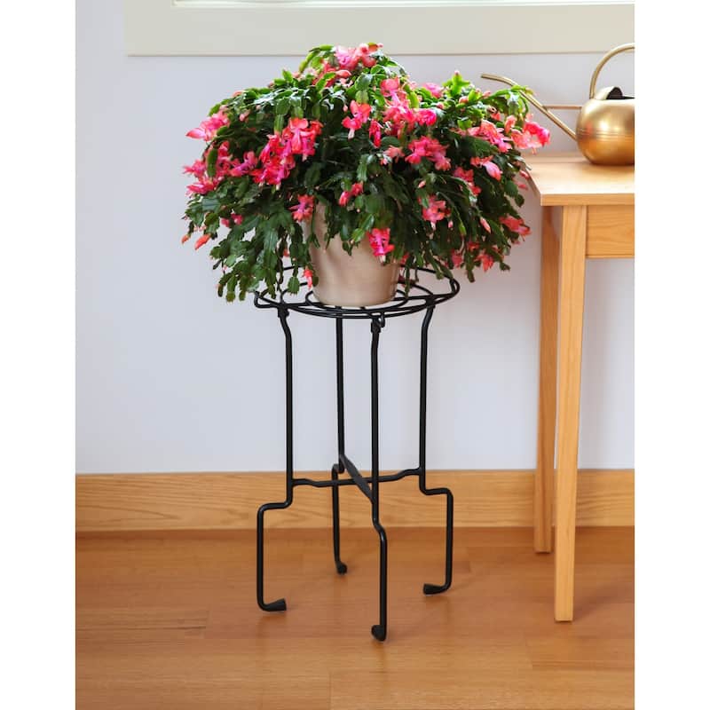 Achla Designs 23.5" H Round Black Wrought Iron Catalina Plant Stand, Powder Coated Finish, Indoor Outdoor Use, Home Accent