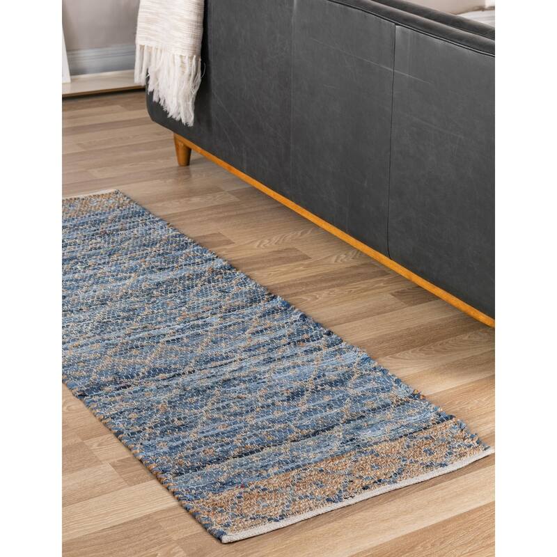Contemporary Octiane Collection Area Rug - 2'7"x10' - Denim Blue
