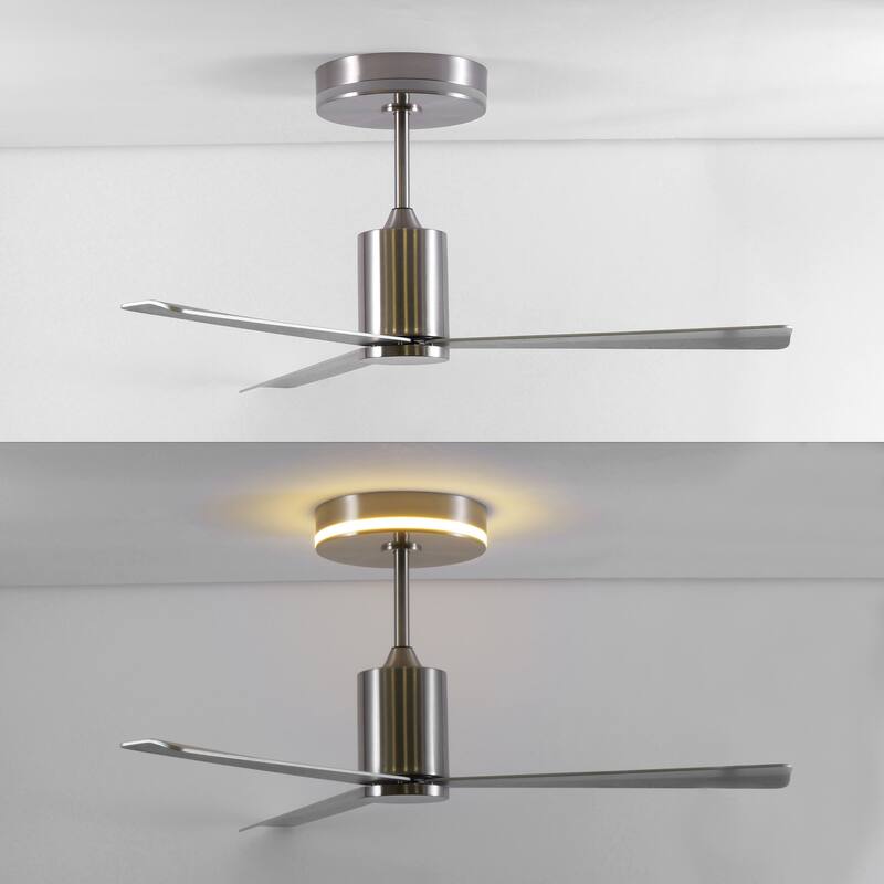 Blair 52" 1-Light Contemporary Minimalist 6-Speed Iron Height Adjustable Integrated LED Ceiling Fan with Remote, by JONATHAN Y