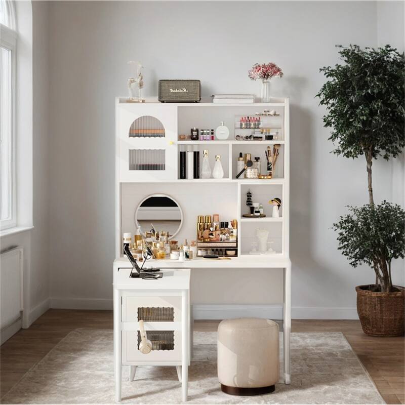 Computer Desk with 90°Rotating Desktop,Storage Drawer and Cabinets