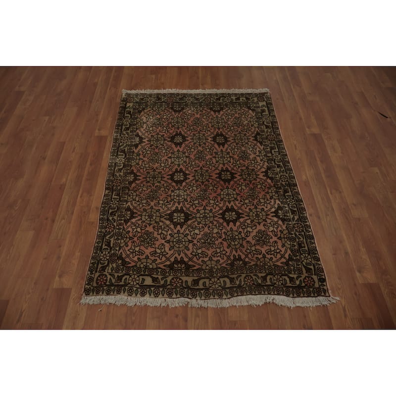 Hand Knotted Oriental 100% Wool Carpet Traditional All-Over Pink Varamin Area Rug - 5' 0'' X 3' 6''