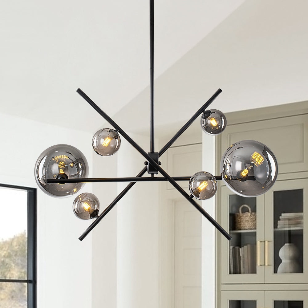 Sleek Modern 6-Light Linear Smoked Glass Mobile Chandelier - 29.9 in