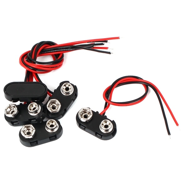 5 Pcs Black Plastic T Type 9 Volt Battery Clip Connectors Buckle Cable Leads