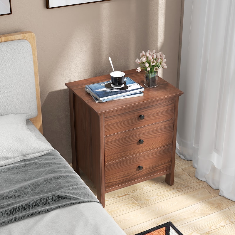 Gymax 3-Drawer Nightstand Wooden Bedside Table Modern Side End Table