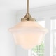 preview thumbnail 1 of 66, Cleo Adjustable Drop Metal/Glass LED Pendant, by JONATHAN Y 9.5" - Brass Gold/White