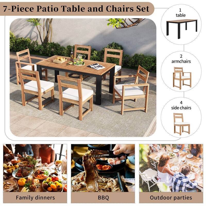7-Piece Patio Table and Chairs Set with Umbrella Hole, 2 Armchairs & 4 Side Chairs