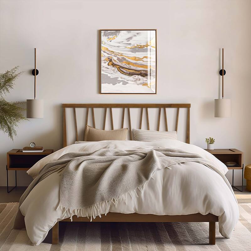 Wood Platform Bed Frame with Headboard - Old World Charm Bed Set - Modern Bedroom Furniture