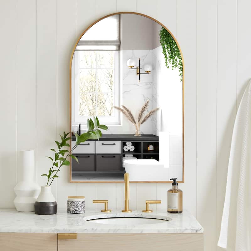 Arched Aluminum Alloy Framed Decorative Wall Mirror - 20x30 - Gold