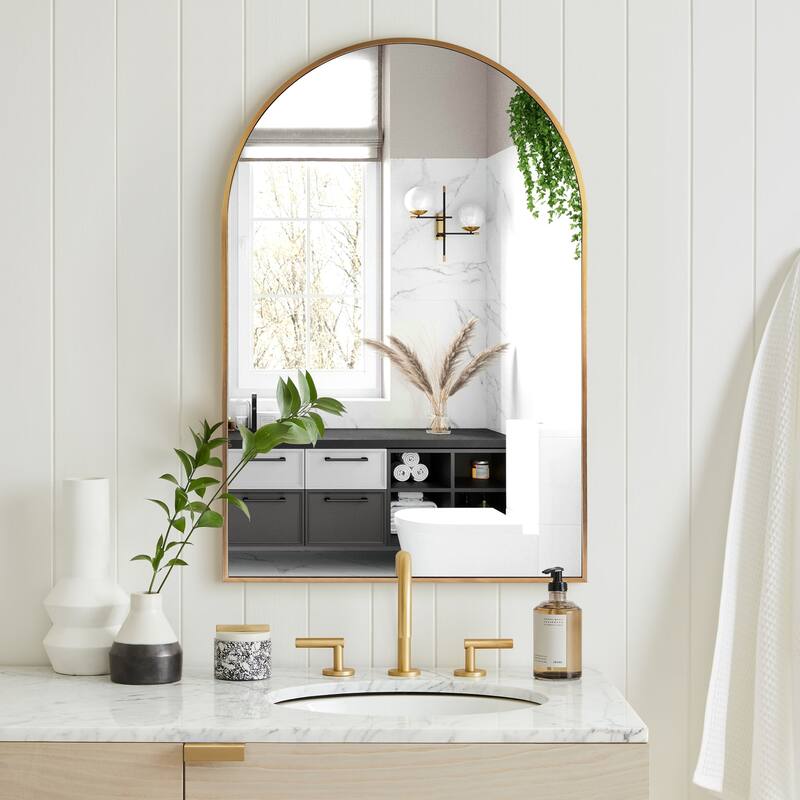 Arched Aluminum Alloy Framed Decorative Wall Mirror - 24x36 - Gold