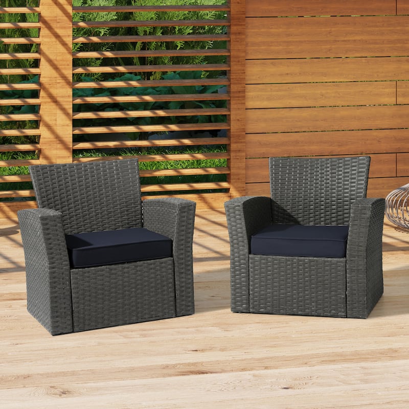 Fading Free All Weather Outdoor Patio Seat Cushions - (Set of 2) - Navy Blue