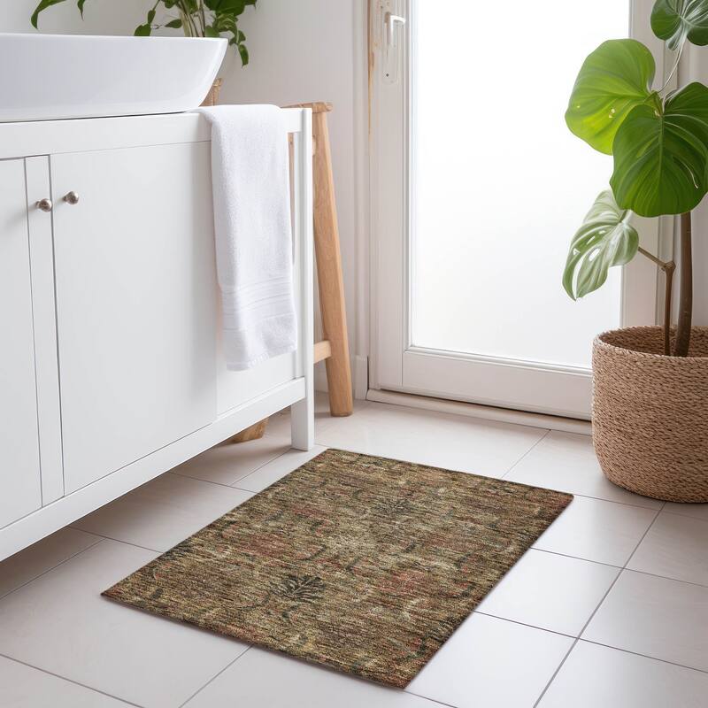 Machine Washable Indoor/ Outdoor Boho Traditional Chantille Rug - Brown - 1'8" x 2'6"