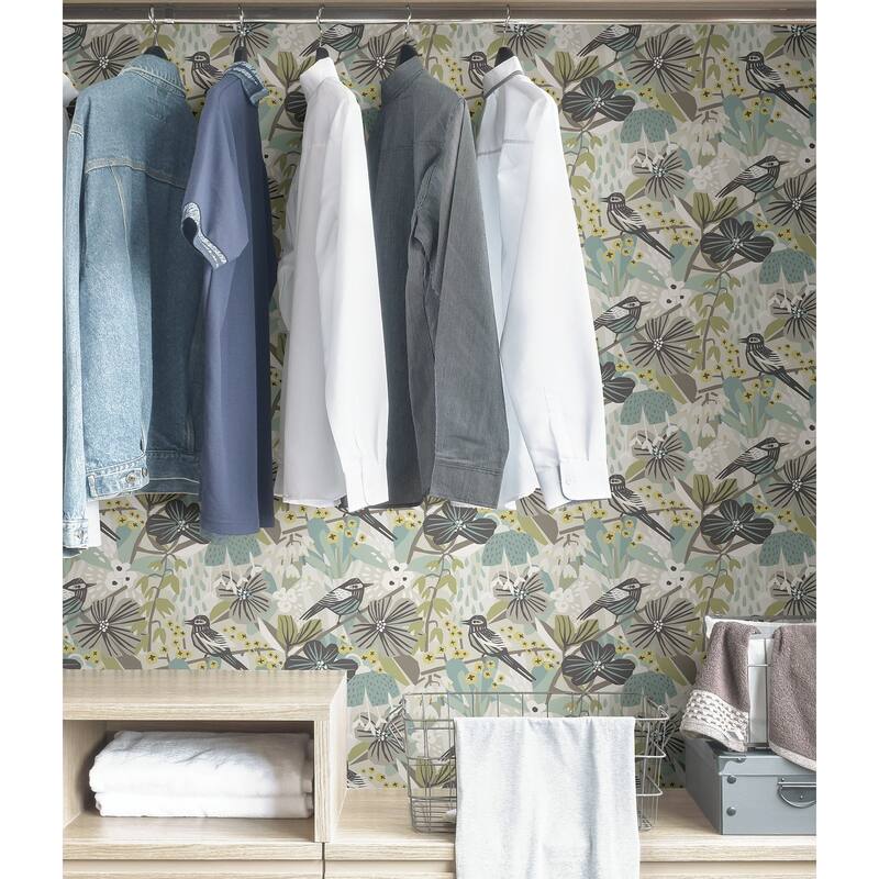 Pip & Lo Grey Aqua Jaybird Peel & Stick Wallpaper
