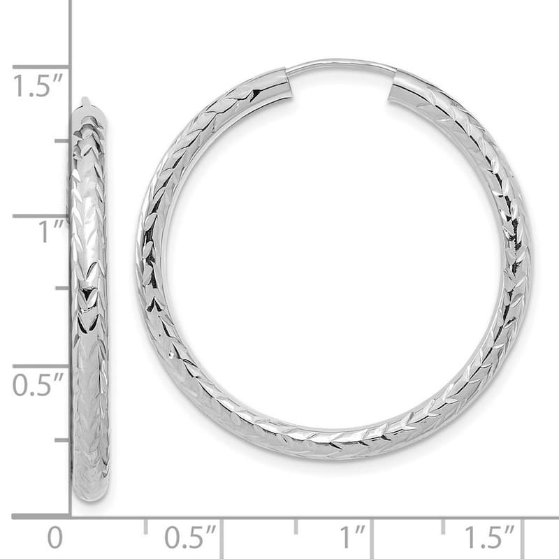 Curata 14k White Gold Polished and Sparkle Cut Endless Hoop Earrings - 34x35mm Wide 3mm Thick