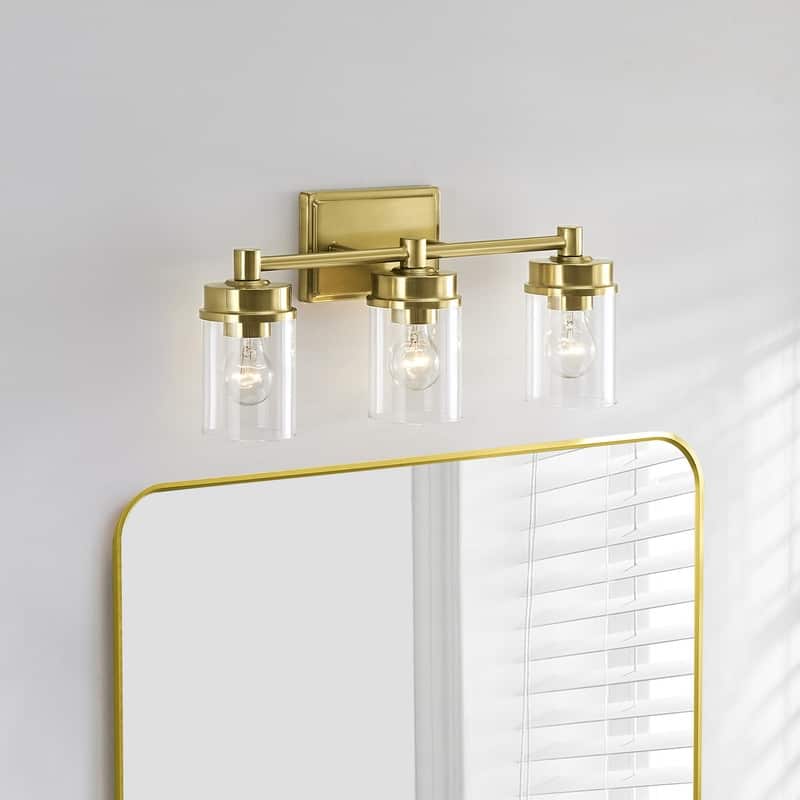 KAWOTI 3-light Modern Bathroom Vanity Light with Clear Glass - Antique Brass