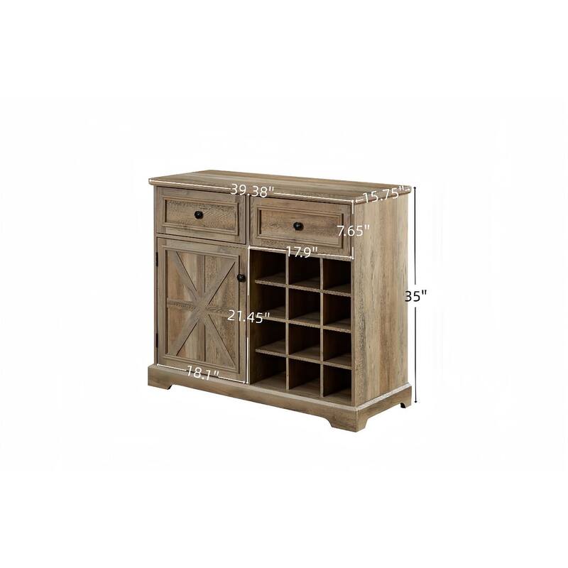 39" Farmhouse Buffet Cabinet with Storage, Removable Wine Racks