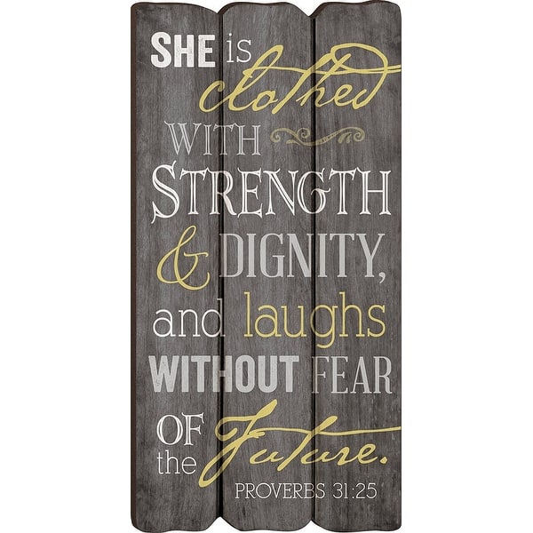 Shop She Is Clothed With Strength Proverbs 31 25 Small Fence Post Wall Art Plaque Overstock 19864692