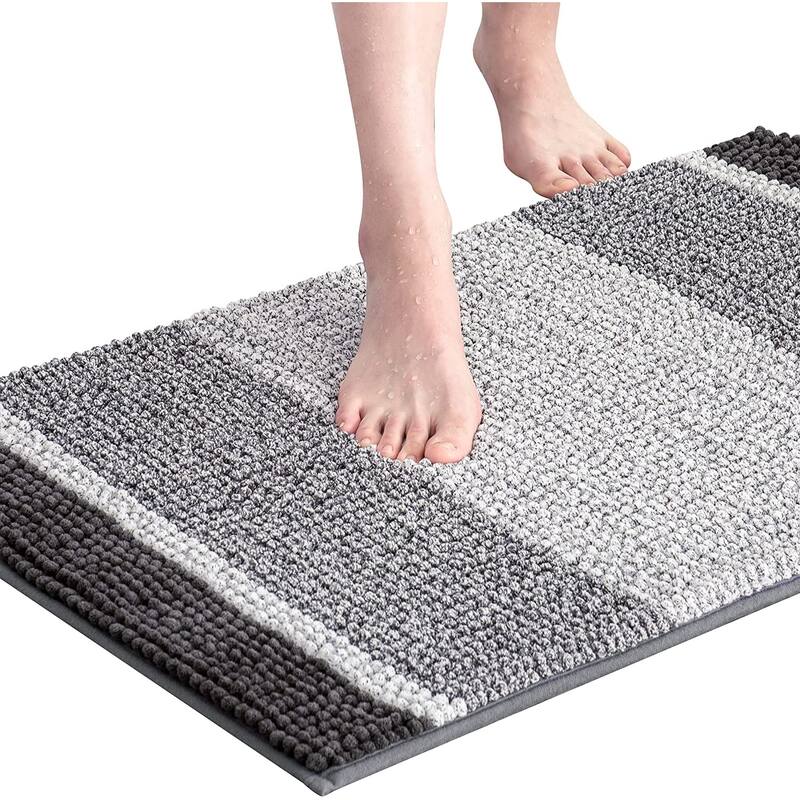 Subrtex Rugs Chenille Gradient Stripe Pattern Soft Plush Bath Rug Shower Water Absorbent Mat - 20"*32" - Gray