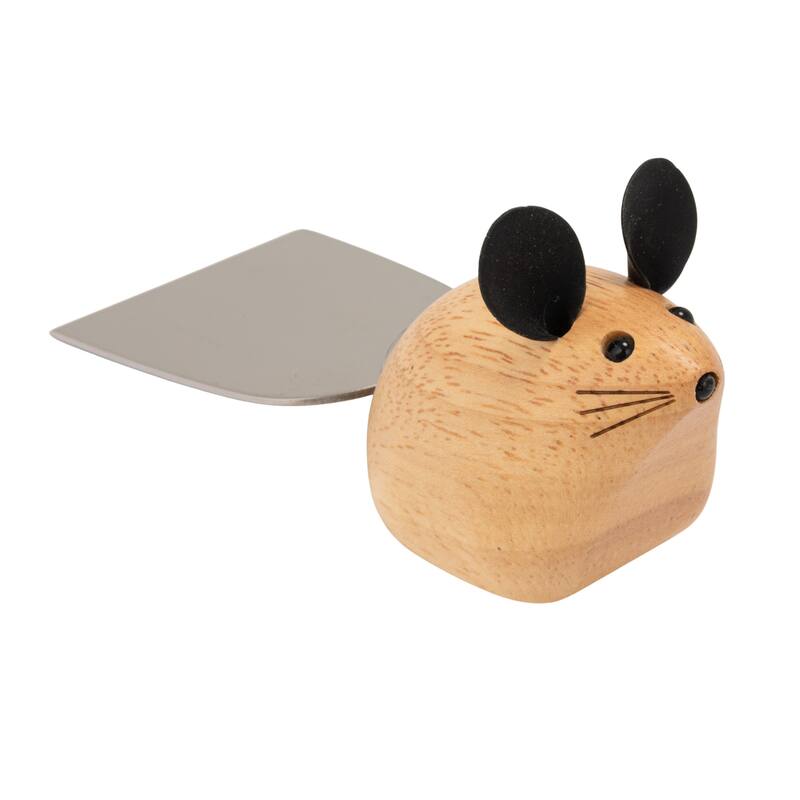 3-Piece Rubberwood & Stainless Steel Cheese Knives with Mouse Shaped Handles - 5.25"L x 1.5"W x 1.5"H