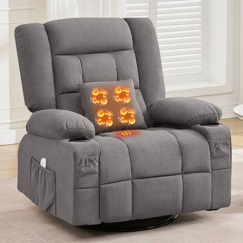 Oversized Massage Rocker Recliner Chair w/4-Point 3D Kneading Massage and Heat & 2 Cup Holders & USB Charge Port, for Bedroom