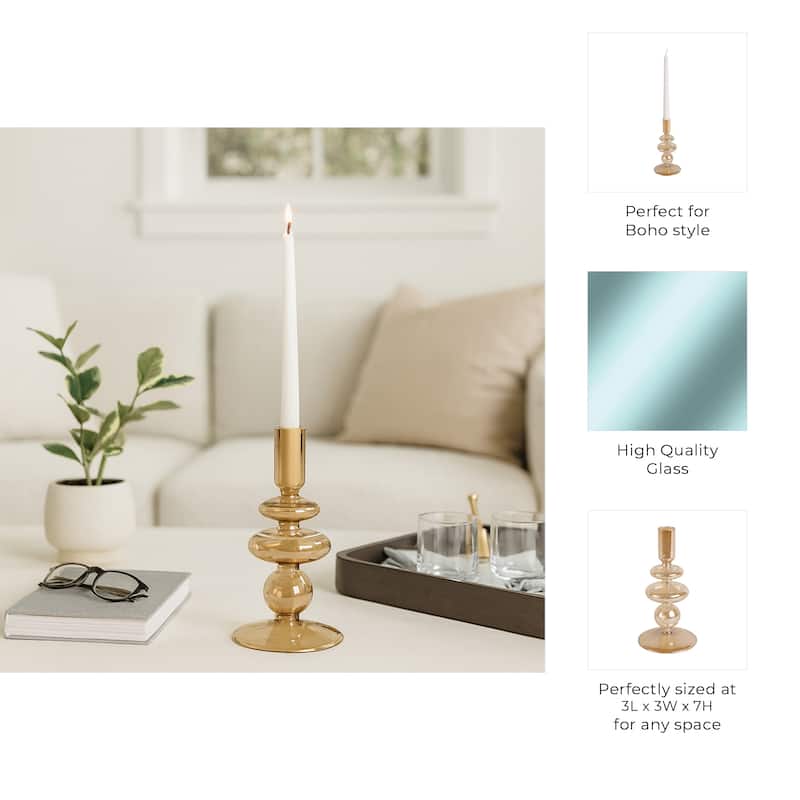 Sculptural Glass Candle Holder with Rounded Accent Base - Modern Tabletop Candle Holder for Any Room