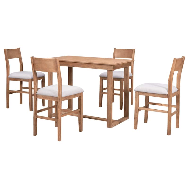 Farmhouse Counter Height 5-Piece Dining Table Set with 1 Rectangular Dining Table and 4 Dining Chairs for Small Places, Brown