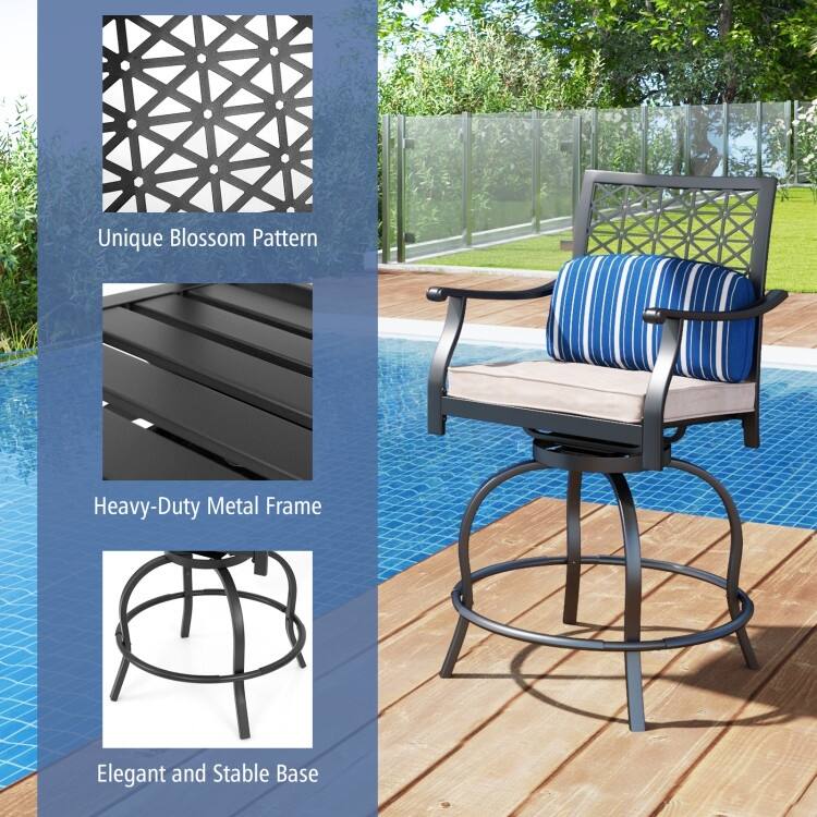 Set of 2 Outdoor Bar Height Chair with Soft Cushions - 27" x 23" x 43"(L x W x H)