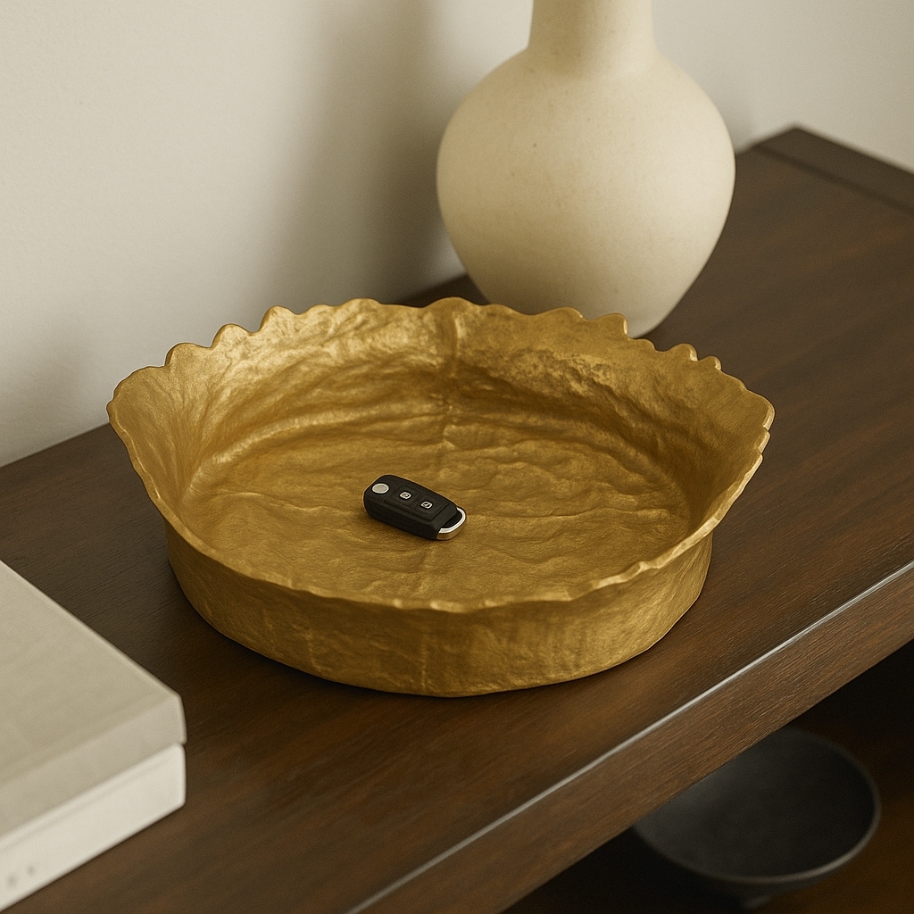 Round Metal Textured Decorative Bowl for Home Decor - 17", Gold - 17.0"