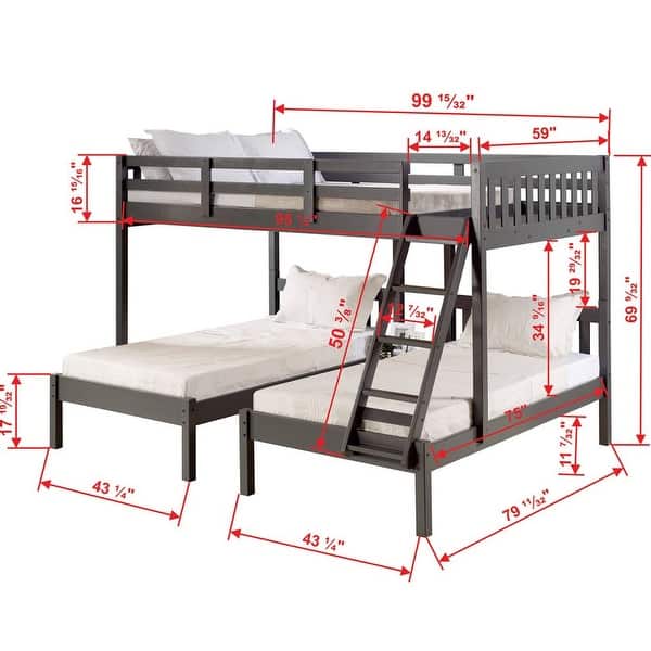 dimension image slide 0 of 4, Dark Grey Full over Double Twin Bunk Bed