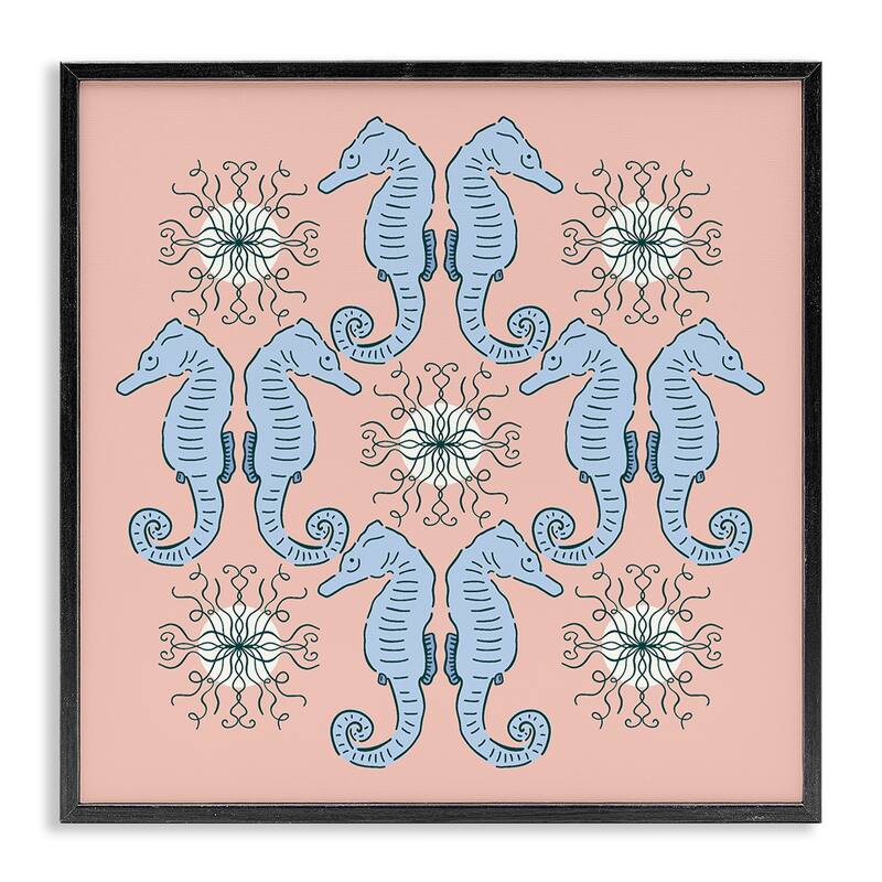 Stupell Symmetrical Coral Seahorse Pattern Framed Giclee Art Design By Sazerelli Designs - 17 x 17 - Black