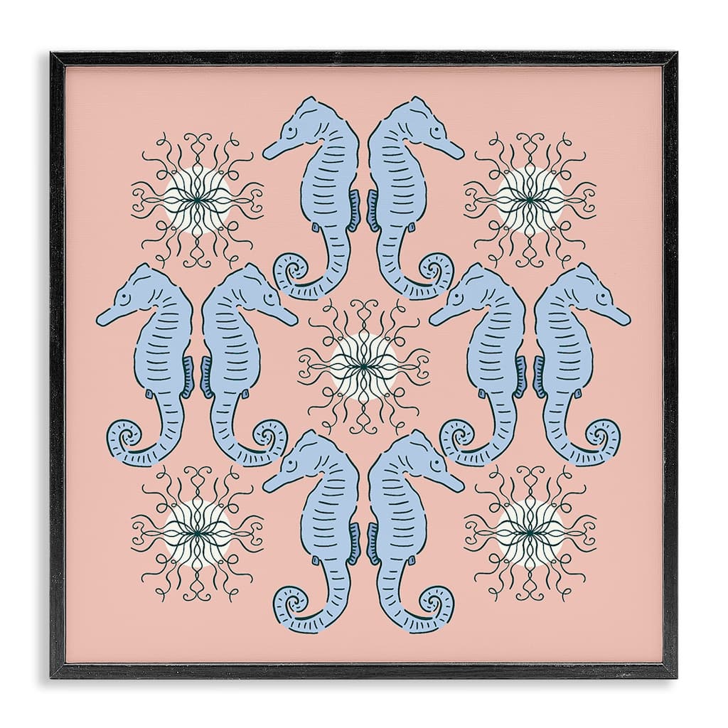 Stupell Symmetrical Coral Seahorse Pattern Framed Giclee Art Design By Sazerelli Designs