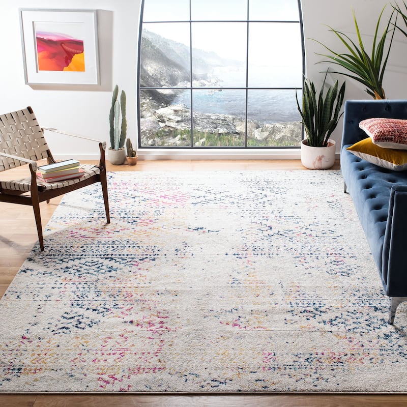 SAFAVIEH Tulum Bora Moroccan Boho Chic Area Rug - 5' Square - Ivory/Blue