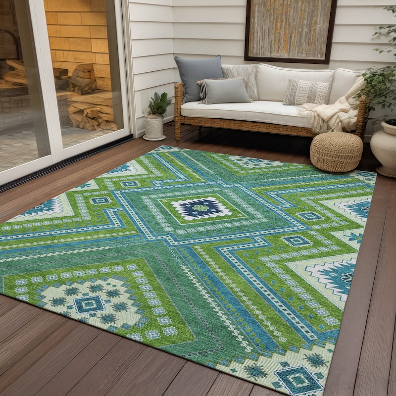 Machine Washable Indoor/ Outdoor Global Boho Chantille Rug - Lime - 2'6" x 3'10"